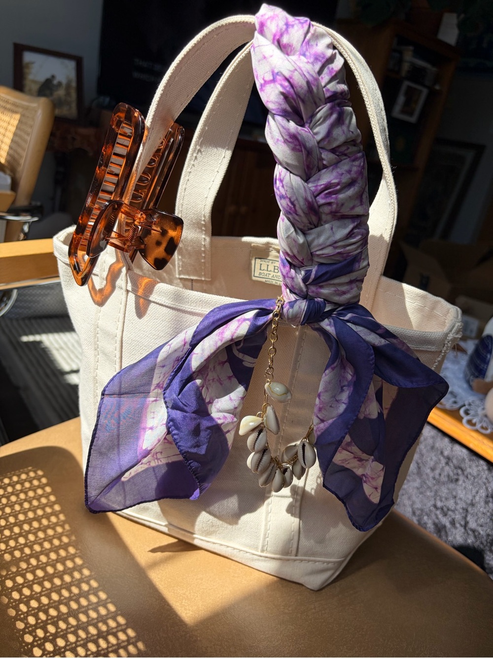 100% Silk Purple Floral Border Tie-Dye Square Scarf